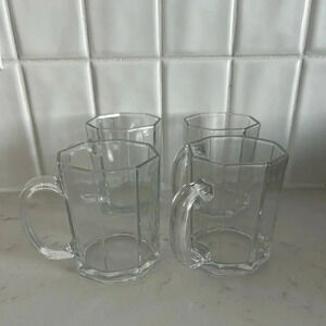 Glass Etched Octagon Coffee Mugs ARCOROC France Octime MCM, Set of 4,  8…